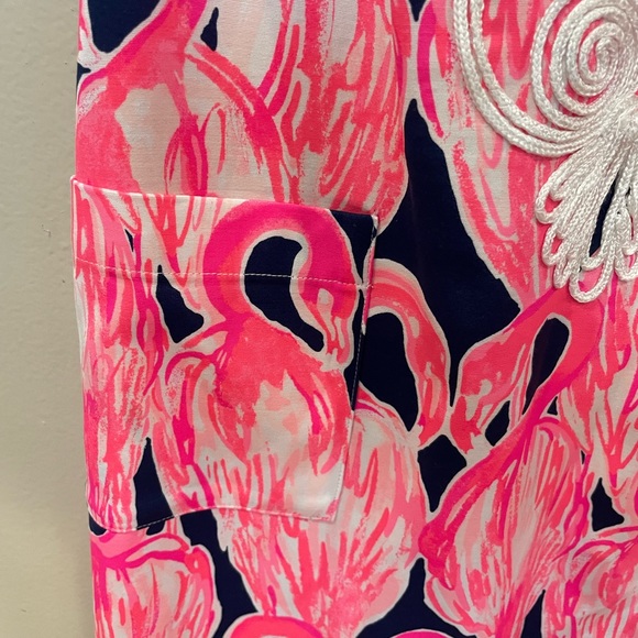 Lilly Pulitzer Shift Dress Pink Flamingos Carlotta Stretch Racerback Zip Size 2 - Picture 7 of 11